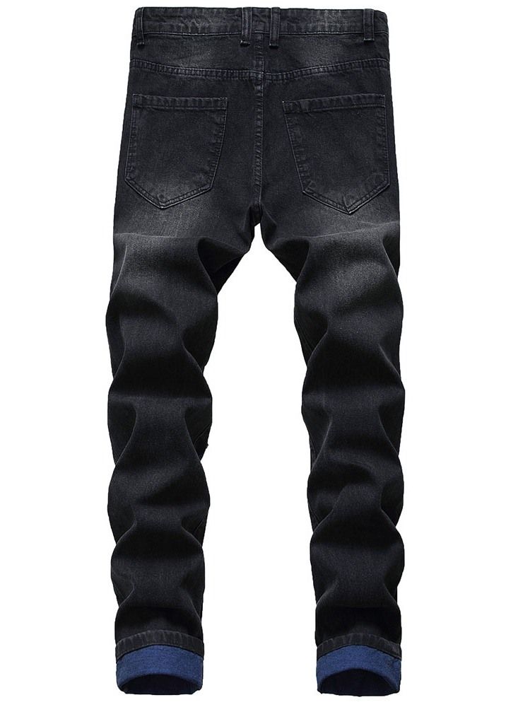 Raka Hål Color Block Mid Waist Zipper Jeans