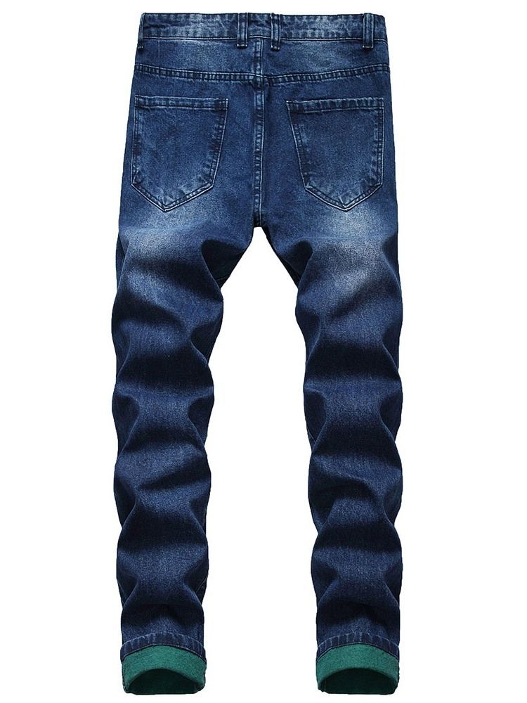 Raka Hål Color Block Mid Waist Zipper Jeans