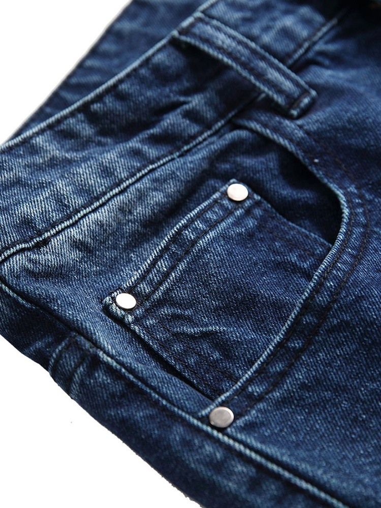 Raka Hål Color Block Mid Waist Zipper Jeans