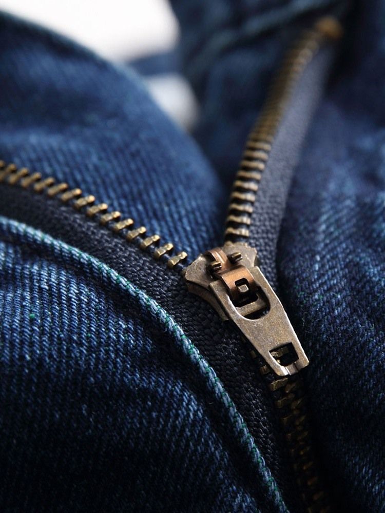 Raka Hål Color Block Mid Waist Zipper Jeans