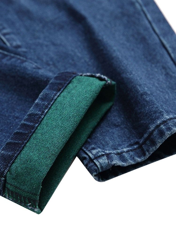 Raka Hål Color Block Mid Waist Zipper Jeans
