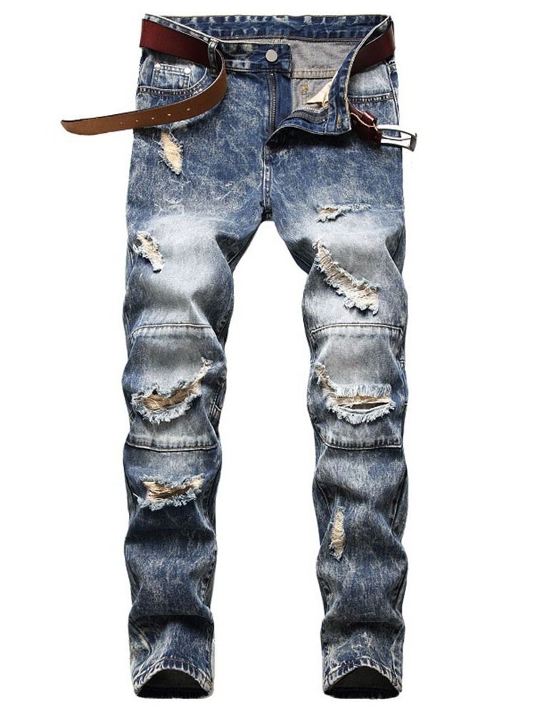 Raka Hål Mitt Midja Blixtlås Herrjeans