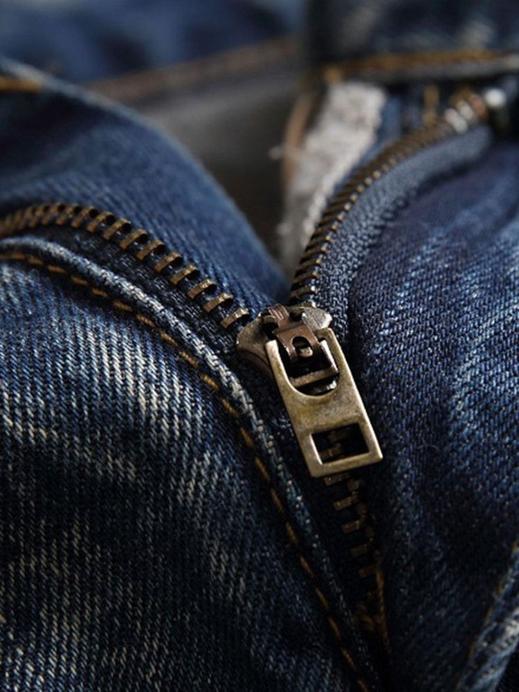 Raka Hål Mitt Midja Blixtlås Herrjeans