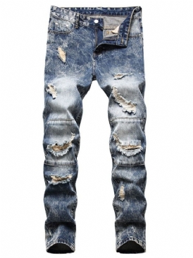 Raka Hål Mitt Midja Blixtlås Herrjeans