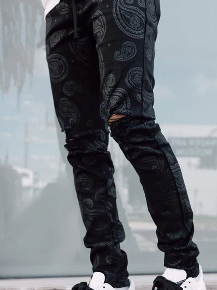 Raka Snörning Casual Spetsiga Jeans För Män