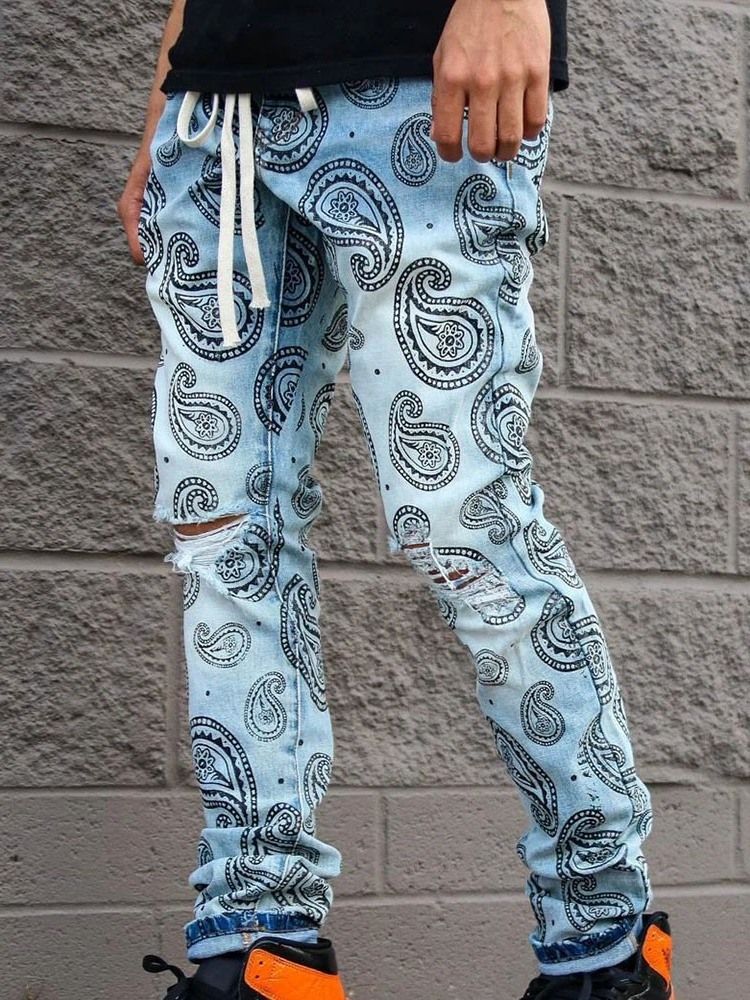 Raka Snörning Casual Spetsiga Jeans För Män
