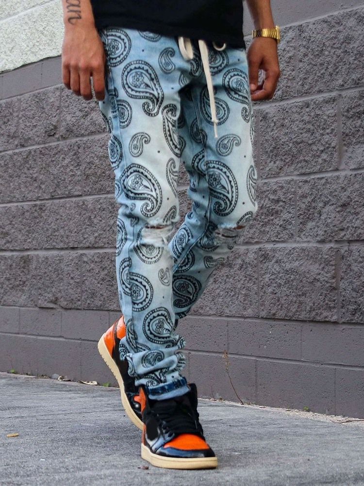 Raka Snörning Casual Spetsiga Jeans För Män