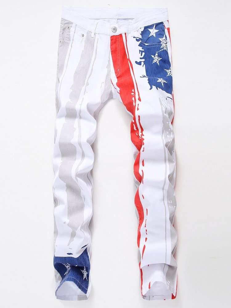 Raka Tryck Avslappnade Jeans Med Mid Midja