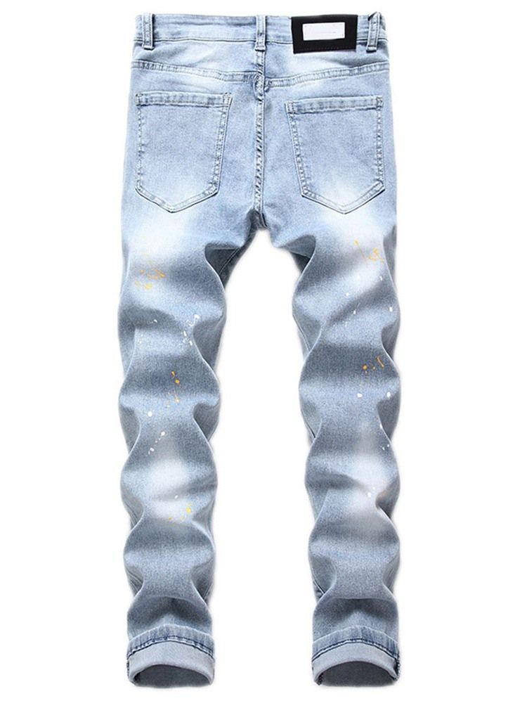 Skriv Ut Letter Zipper Casual Jeans