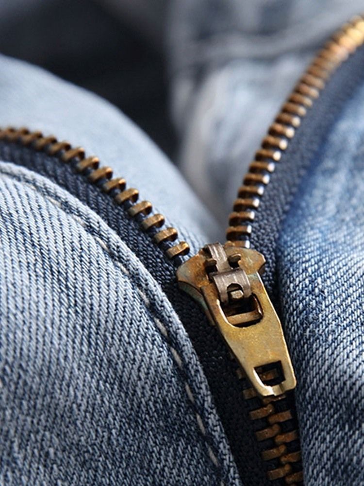 Skriv Ut Letter Zipper Casual Jeans
