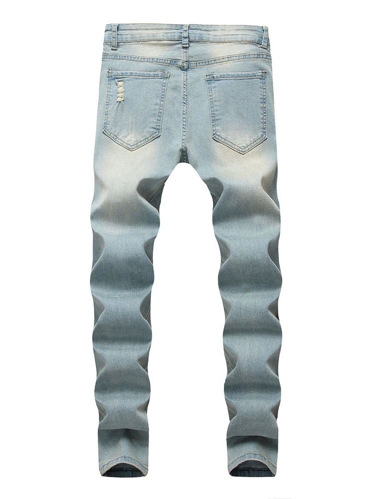 Sliten Enfärgad Rak Dragkedja Europeiska Jeans För Män