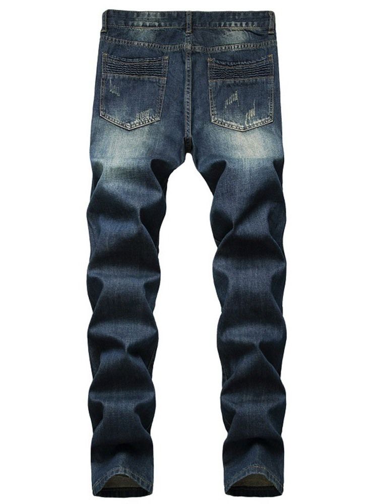 Sliten Rak Dragkedja Med Mitten Av Midjan Herrjeans