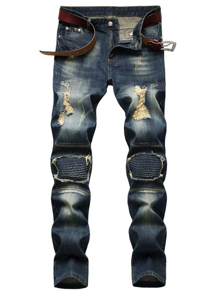 Sliten Rak Dragkedja Med Mitten Av Midjan Herrjeans