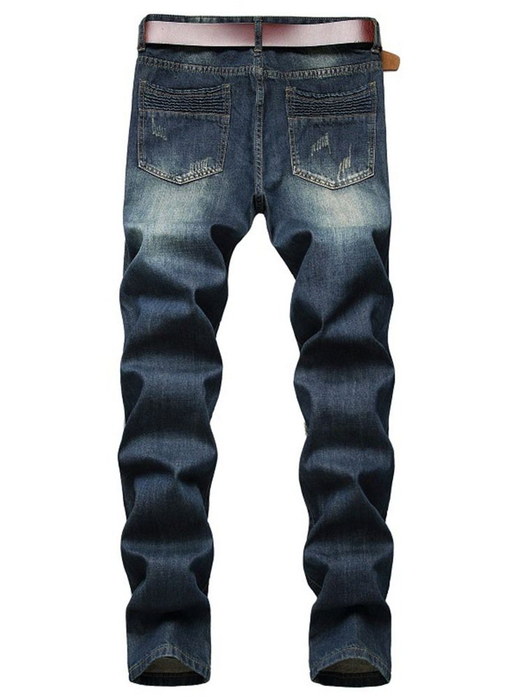 Sliten Rak Dragkedja Med Mitten Av Midjan Herrjeans