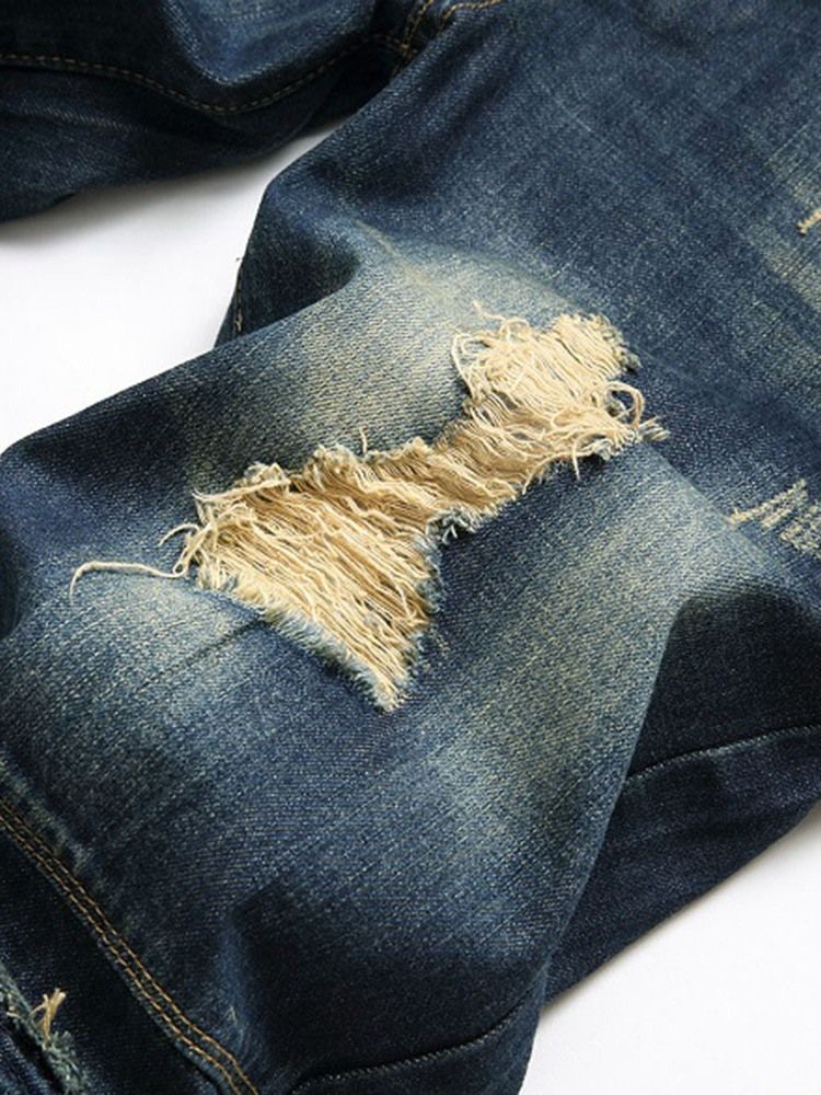 Sliten Rak Dragkedja Med Mitten Av Midjan Herrjeans