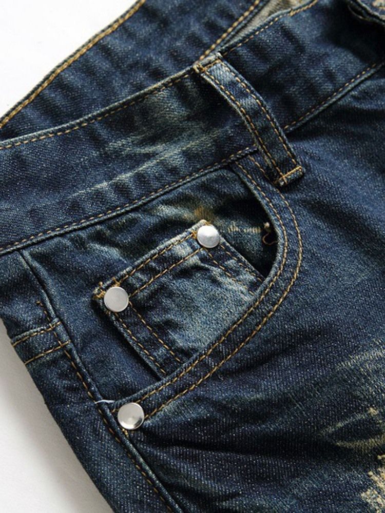 Sliten Rak Dragkedja Med Mitten Av Midjan Herrjeans
