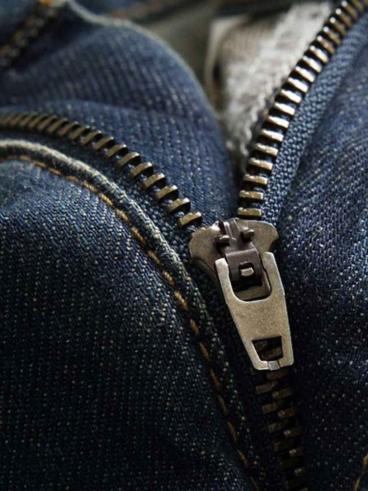 Sliten Rak Dragkedja Med Mitten Av Midjan Herrjeans