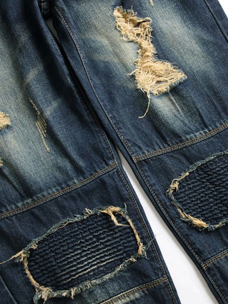 Sliten Rak Dragkedja Med Mitten Av Midjan Herrjeans