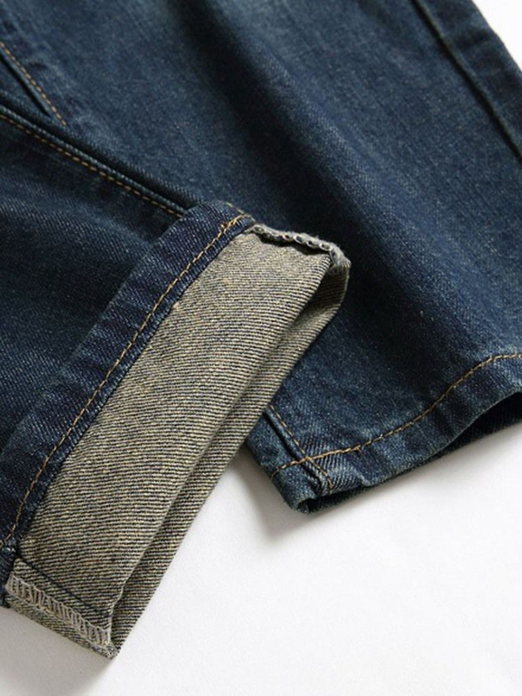 Sliten Rak Dragkedja Med Mitten Av Midjan Herrjeans