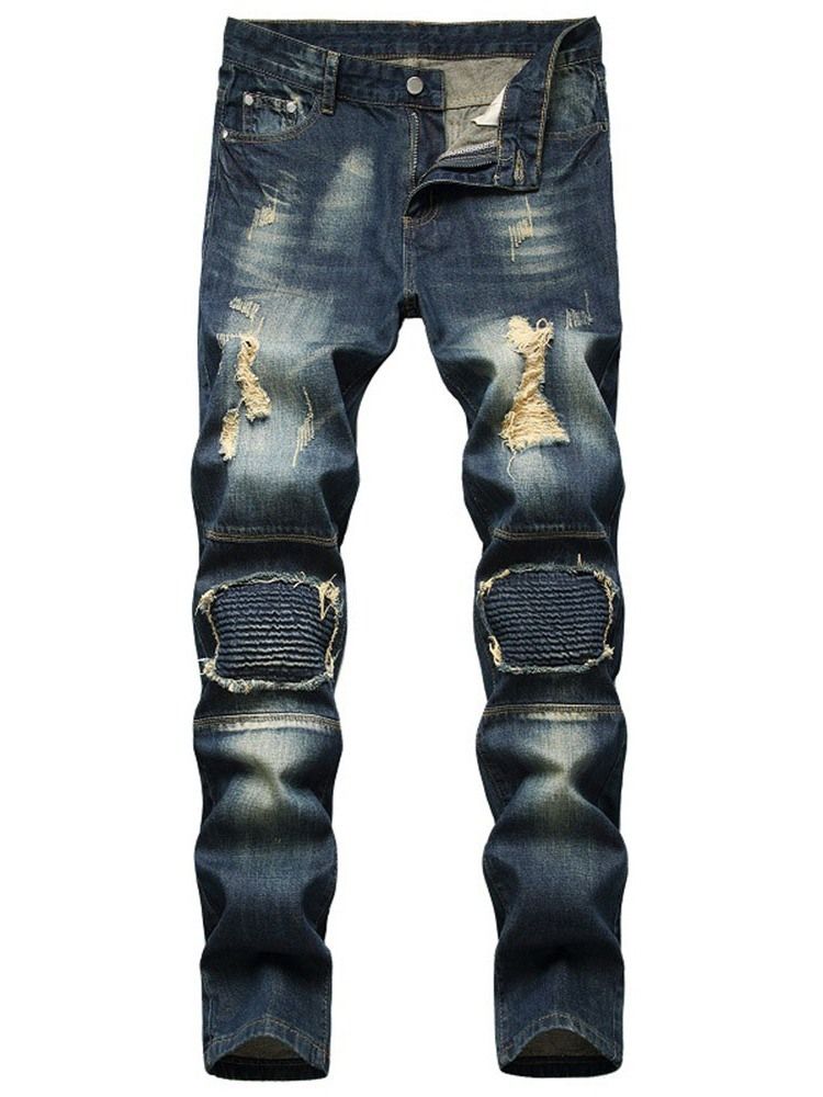 Sliten Rak Dragkedja Med Mitten Av Midjan Herrjeans