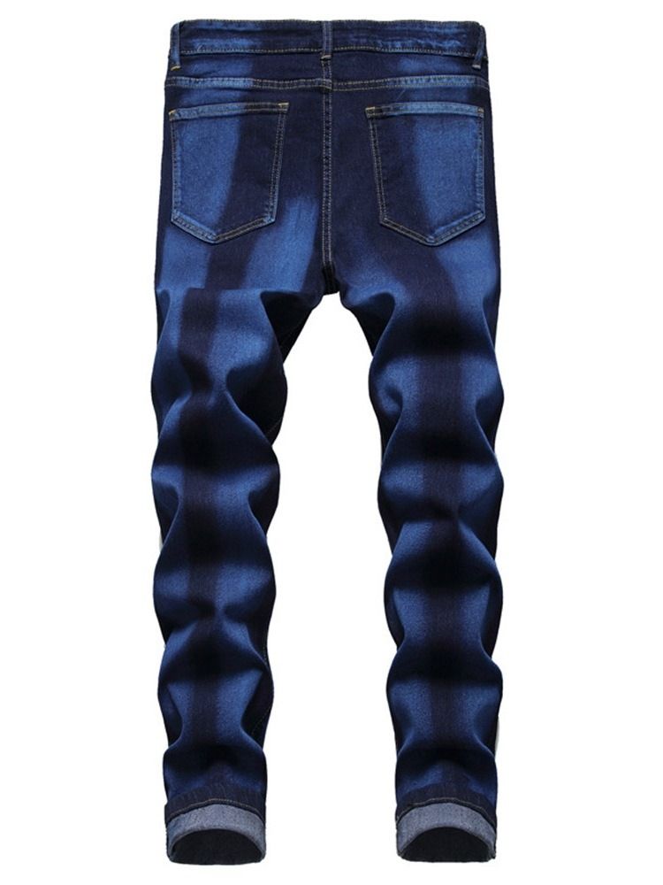 Sliten Rak Dragkedja Vintage Jeans För Män