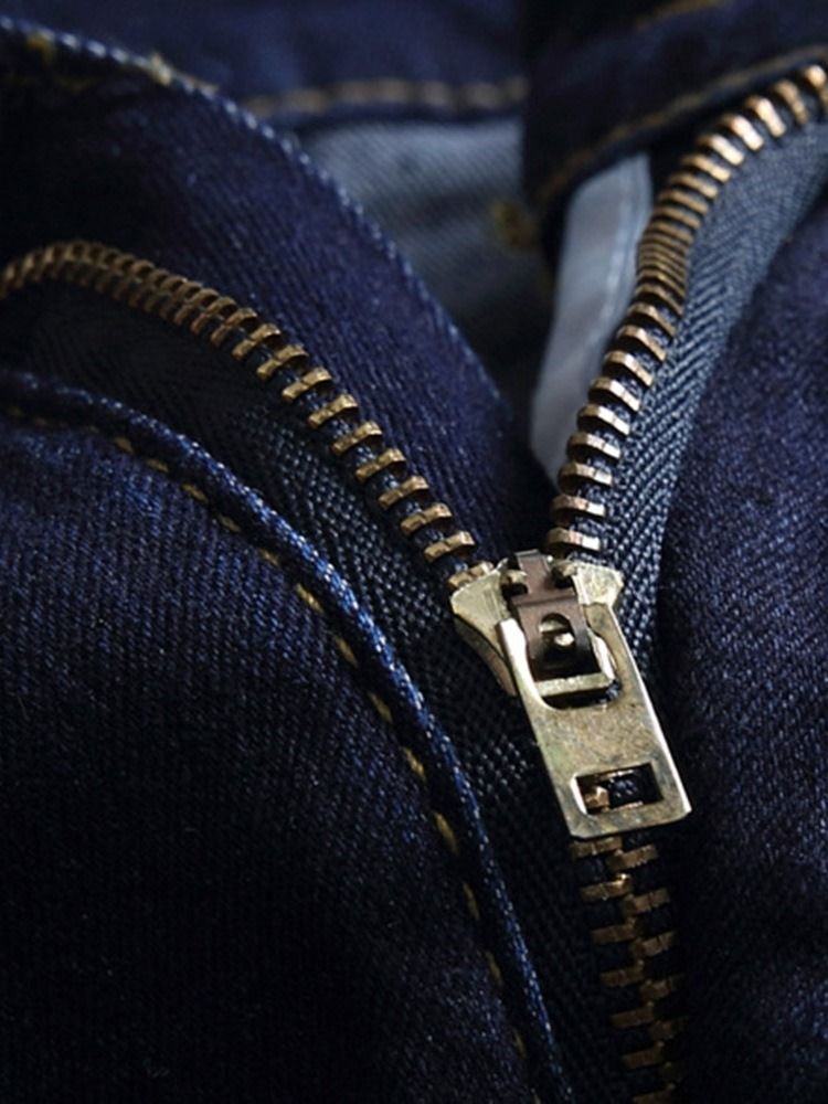 Sliten Rak Dragkedja Vintage Jeans För Män
