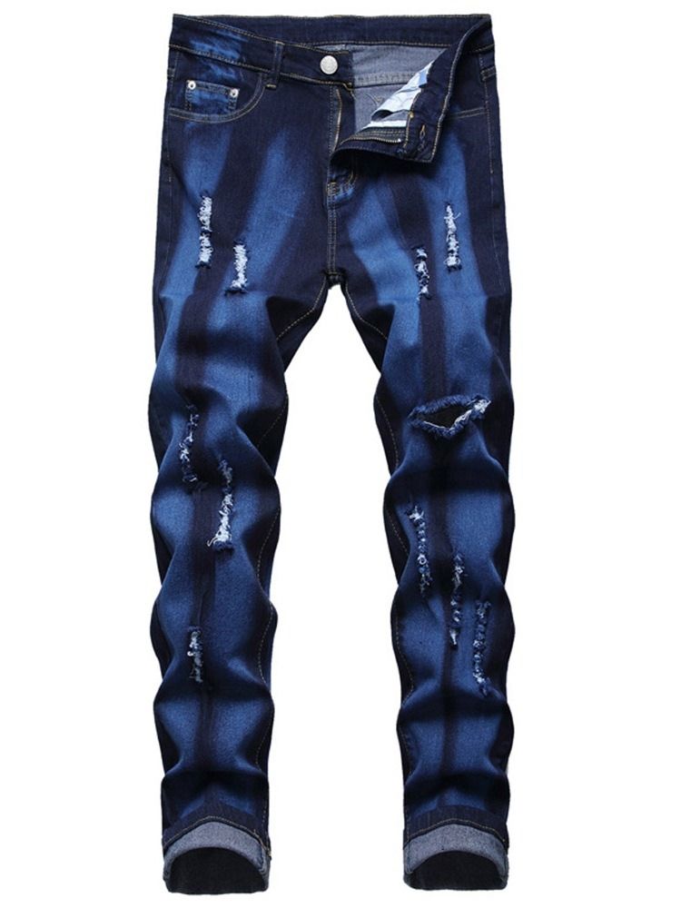Sliten Rak Dragkedja Vintage Jeans För Män