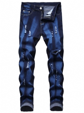 Sliten Rak Dragkedja Vintage Jeans För Män