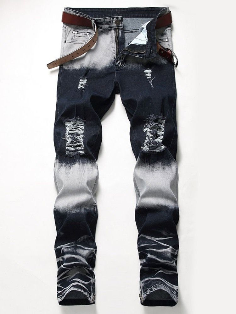 Slitna Color Block Rak Dragkedja European Jeans För Män