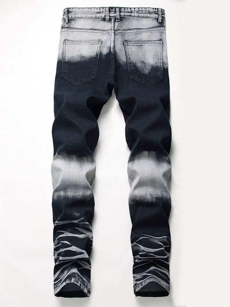 Slitna Color Block Rak Dragkedja European Jeans För Män