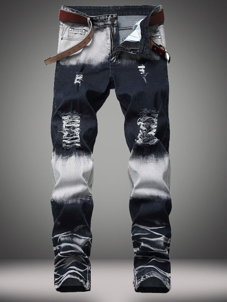 Slitna Color Block Rak Dragkedja European Jeans För Män