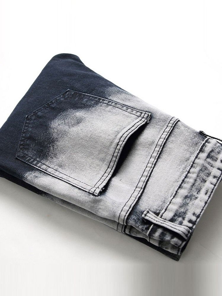 Slitna Color Block Rak Dragkedja European Jeans För Män
