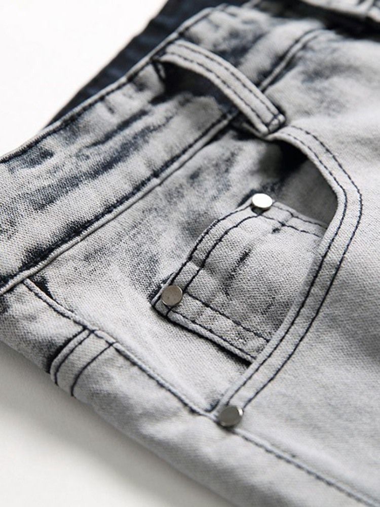 Slitna Color Block Rak Dragkedja European Jeans För Män