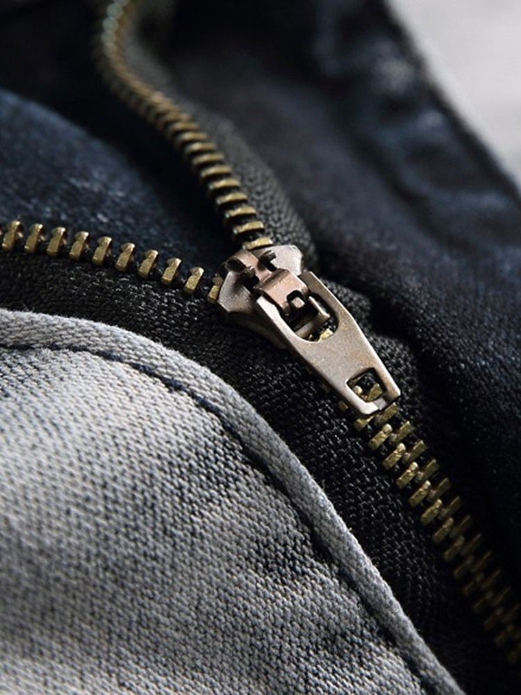 Slitna Color Block Rak Dragkedja European Jeans För Män
