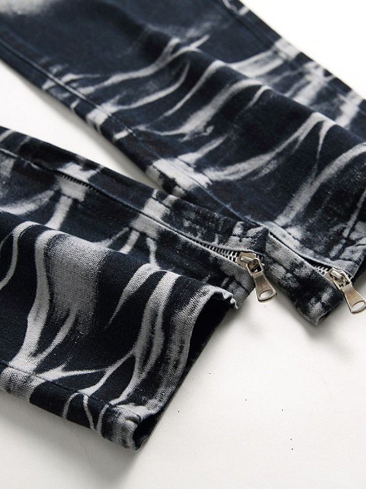 Slitna Color Block Rak Dragkedja European Jeans För Män