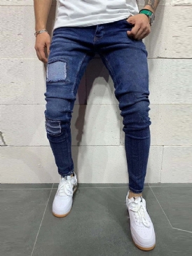 Slitna Enkla Koreanska Midja Jeans För Män