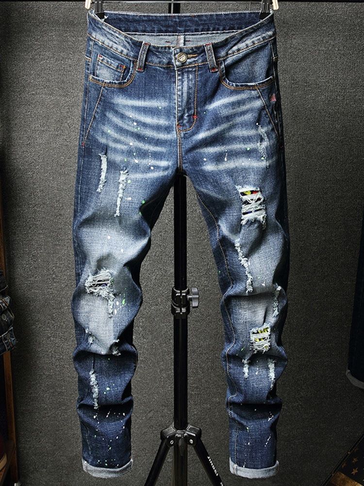 Slitna Jeans Med Rak Midja Med Dragkedja