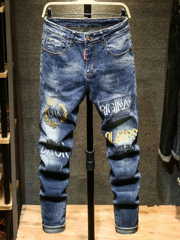 Slitna Letter Pencil Byxor Dragkedja European Jeans