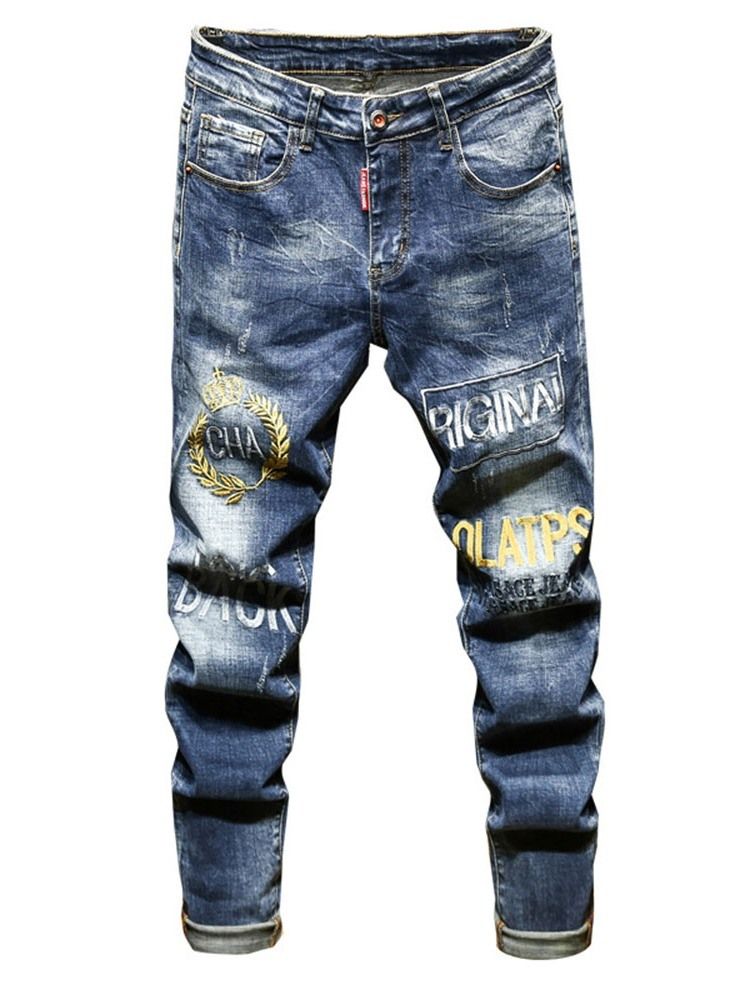 Slitna Letter Pencil Byxor Dragkedja European Jeans