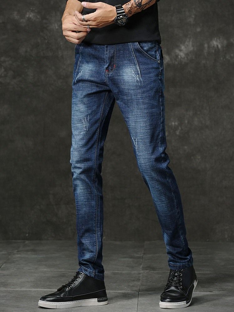 Slitna Pencil Byxor Mid Waist Zipper Casual Jeans