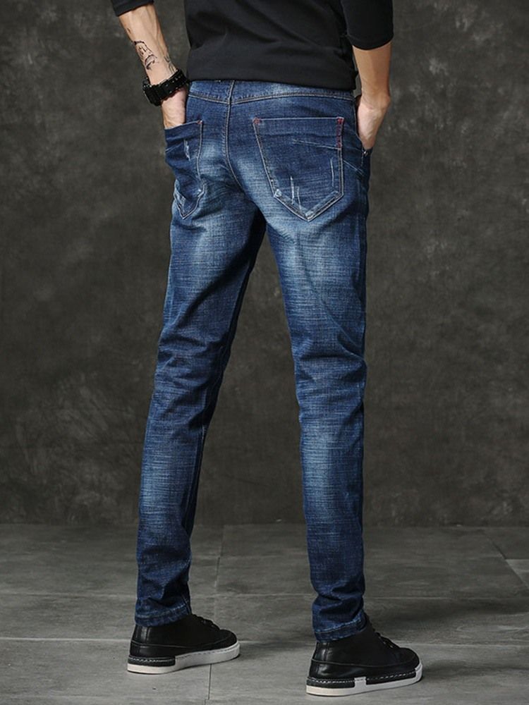 Slitna Pencil Byxor Mid Waist Zipper Casual Jeans