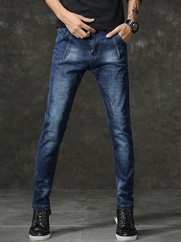Slitna Pencil Byxor Mid Waist Zipper Casual Jeans