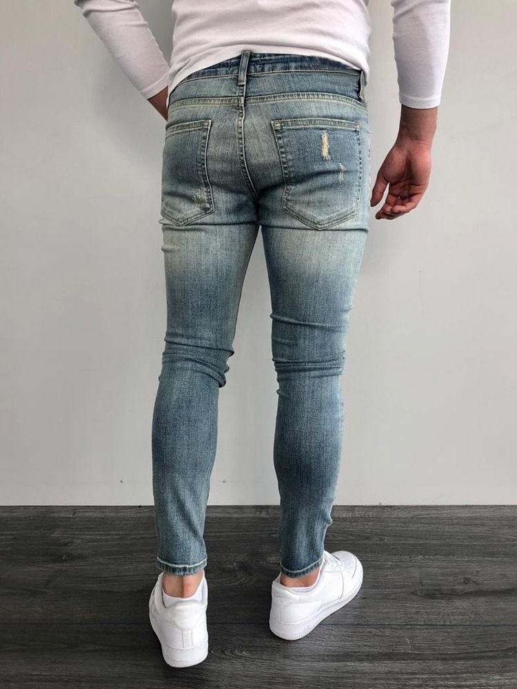 Slitna Pencil Pants Color Block Dragkedja Skinny Mid Waist Herr Jeans