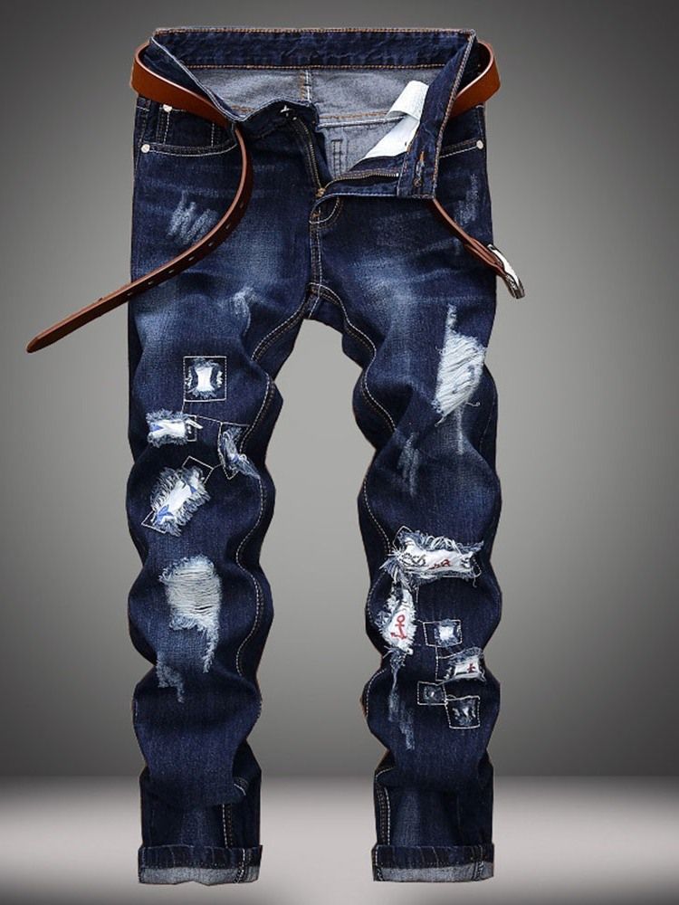 Slitna Raka Dragkedja Europeiska Jeans För Män