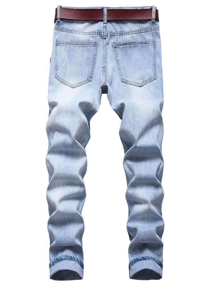 Slitna Raka Vanligt Blixtlås Mid Midja Jeans För Män