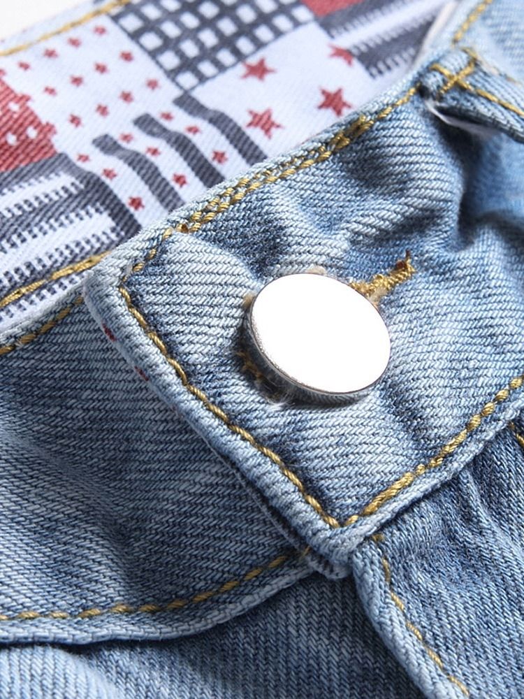 Slitna Raka Vanligt Blixtlås Mid Midja Jeans För Män