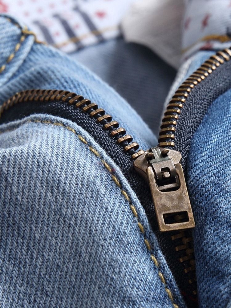 Slitna Raka Vanligt Blixtlås Mid Midja Jeans För Män