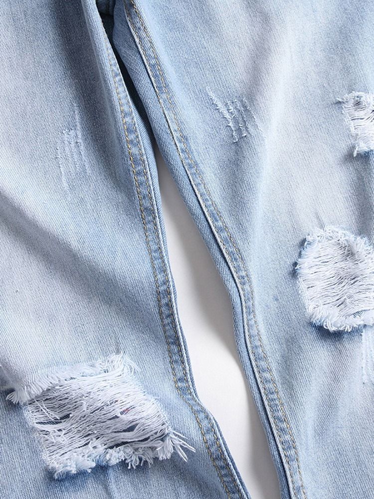 Slitna Raka Vanligt Blixtlås Mid Midja Jeans För Män