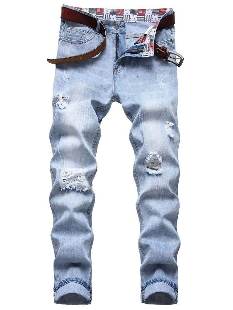 Slitna Raka Vanligt Blixtlås Mid Midja Jeans För Män