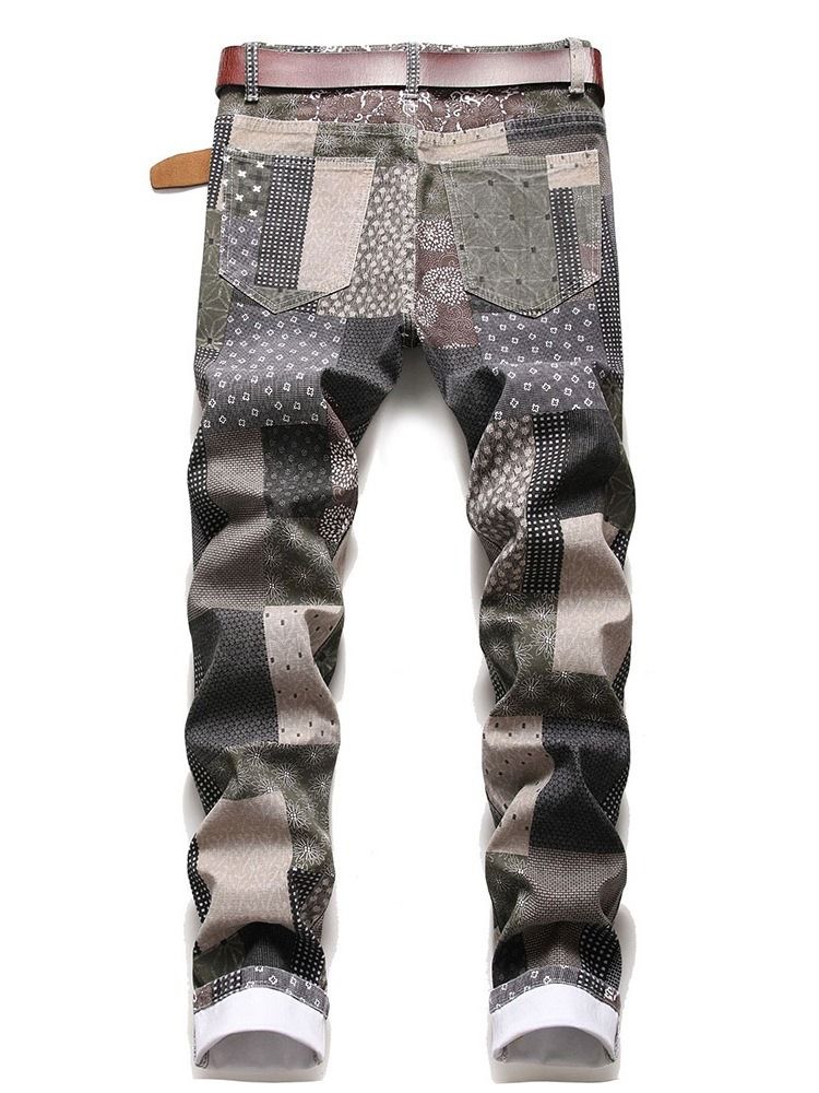 Straight Print Mid Waist Zipper Herrjeans